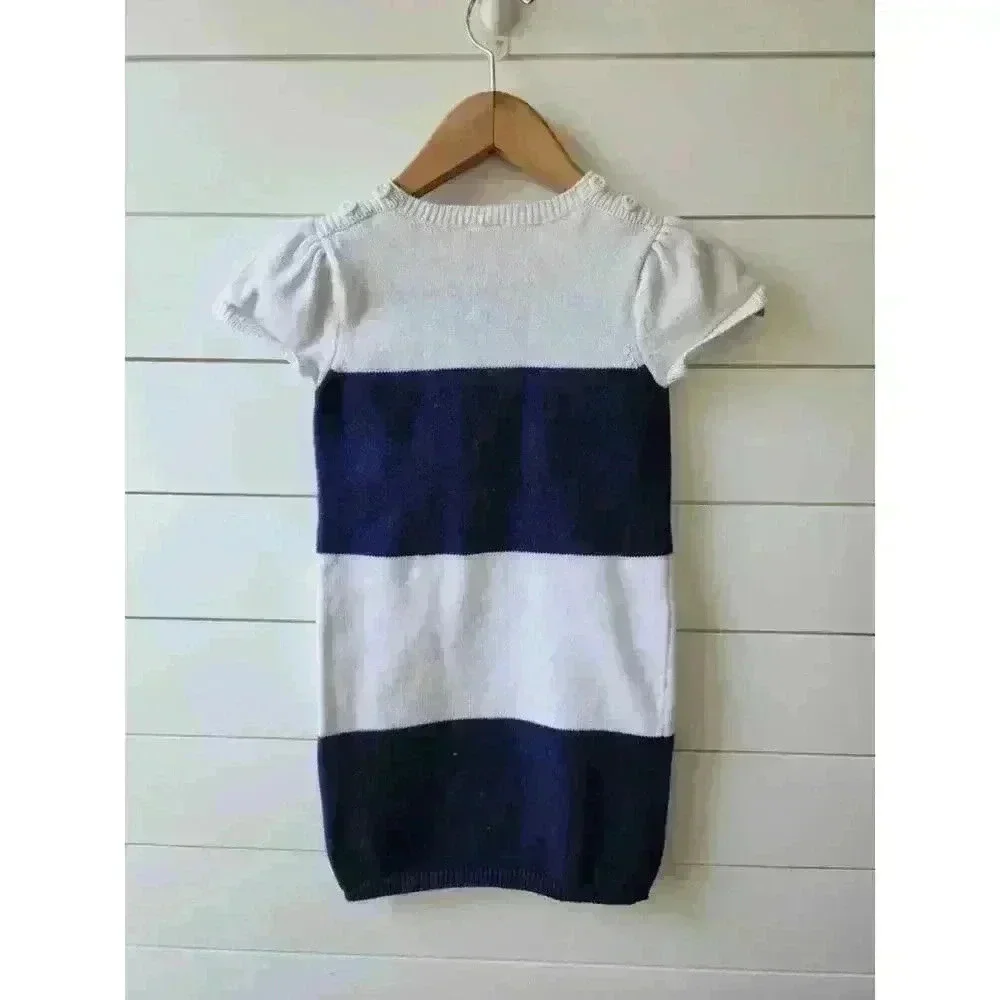 Gymboree Girl's Size 6 Blue and White Striped Dress with Red Bow